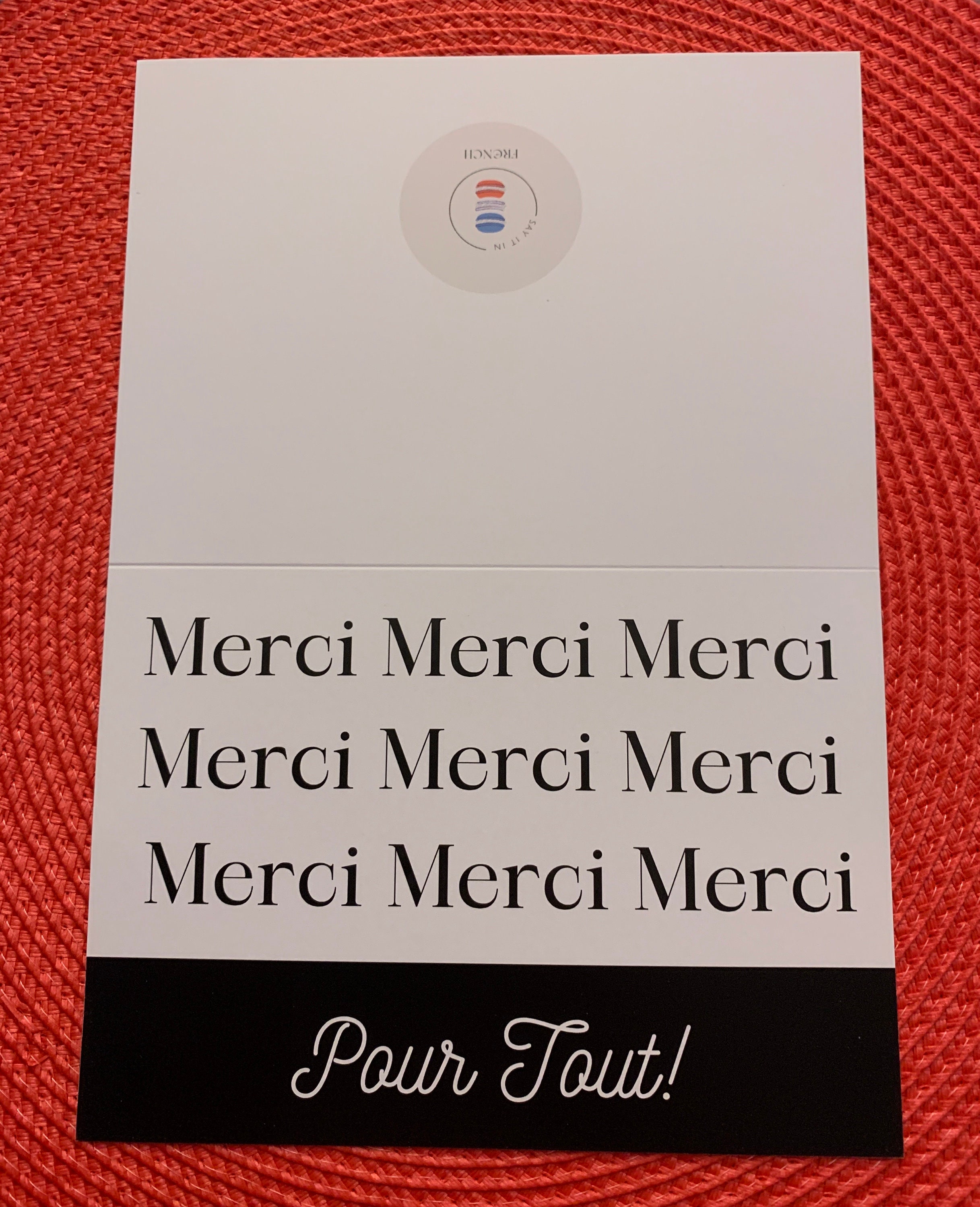 Merci / Thank You - French Greeting Card - Custom Made - 5x7