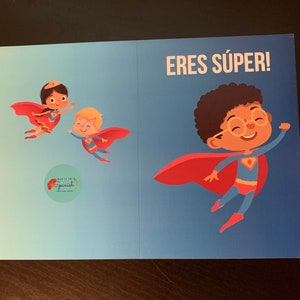 Eres Super, Vamos a celebrar!  You are Super, Let’s celebrate! - Custom Made - 5x7" with envelope and sticker, for kids, niños y niñas