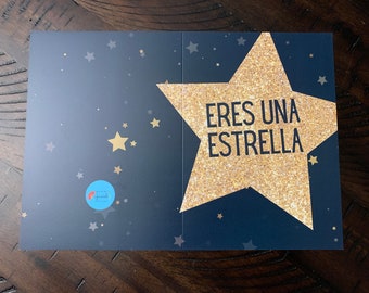Eres Una Estrella ! / Tu es une étoile! / incroyable! / génial! -Carte de voeux espagnole - Custom Made - 5x7" , Blank , for friends, encourageant