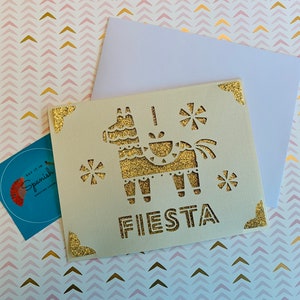 Fiesta / Party Pack de 5 - Cartes amusantes, Dites-le en espagnol, invitation d'anniversaire colorée / invitación, Beige et Sparkly Gold