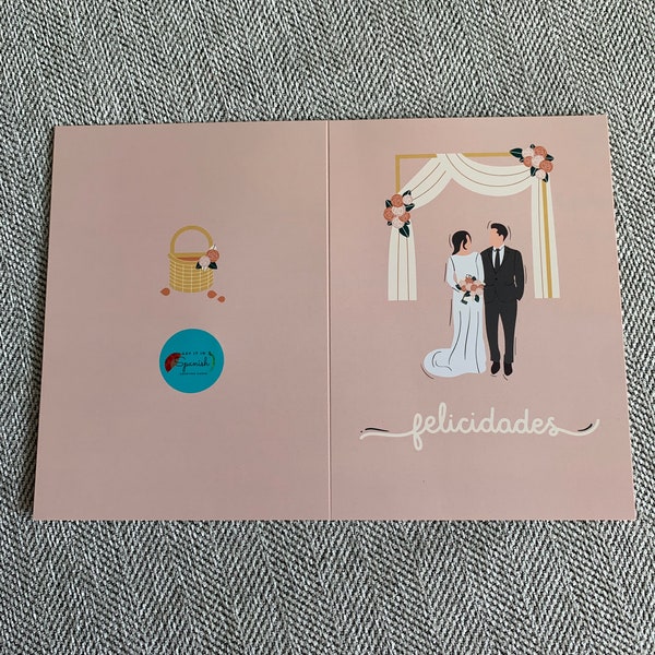 Felicidades / Best wishes - Spanish Wedding Card  / greeting card - Custom Made - 5x7" , decor inside card , for friends, Marriage, Boda