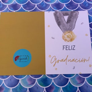 Feliz Graduacion! - Happy Graduation!  High school - college - graduate school - congratulations, Spanish greeting card, tarjeta 5x7”