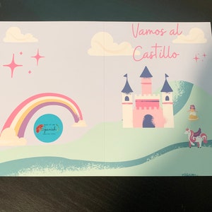 Vamos al castillo a celebrar! Let’s go to the castle to celebrate!- Custom Made - 5x7" with envelope and sticker, for kids, niñas