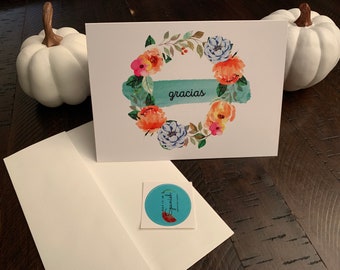 Gracias / Thank you - Spanish Greeting Card - Custom Made - 5x7" with envelope, Blank Inside, For Friend, Give thanks