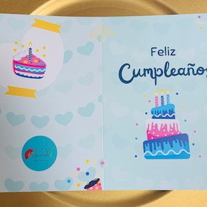 Feliz Cumpleanos! / Happy Birthday!  - Spanish Postcard / greeting card - Custom Made - 5x7" , Some decor inside card , for friends
