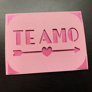 Te Amo / I Love You Card - Romanic Cards, Zeg het in het Spaans, Valentijnsdag, met liefde, voor hem of haar, verjaardagskaart, gouden glitter