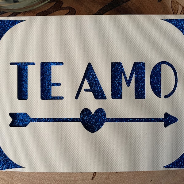 Te Amo / I Love You Card - Romanic Cards, Say it in Spanish, Valentine's Day, With Love, for him or her, Birthday Card, Blue Glitter