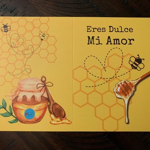 Eres Dulce Mi Amor /You are sweet my love- Spanish Greeting Card - 5x7" w/ envelope and sticker, Design inside, St. Valentine’s Day