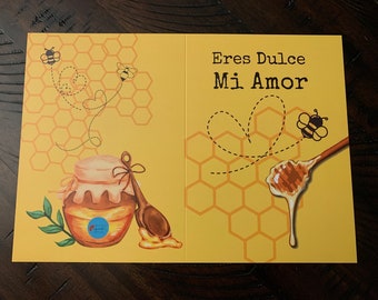 Eres Dulce Mi Amor /You are sweet my love- Spanish Greeting Card - 5x7" w/ envelope and sticker, Design inside, St. Valentine’s Day