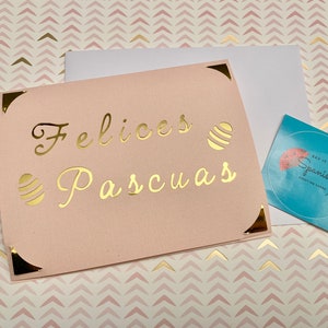Felices Pascuas / Happy Easter - Fun Cards, Say it in Spanish, Easter Holiday Card, Pink & Gold, Faith, Holiday Card, Easter Card