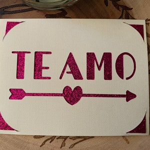 Cartão Te Amo / Eu Te Amo - Cartões Românicos, Diga em Espanhol, Dia dos Namorados, Com Amor, para ele ou ela, Cartão de Aniversário, Glitter Rosa