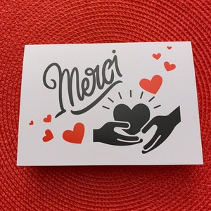 Merci / Thank you - Francuska kartka okolicznościowa - wykonana na zamówienie - 5x7" z kopertą, pusta w środku, dla przyjaciela, z podziękowaniami