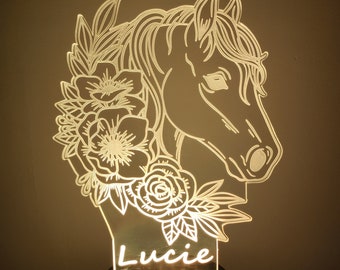 Lampe cheval et fleurs personnalisable