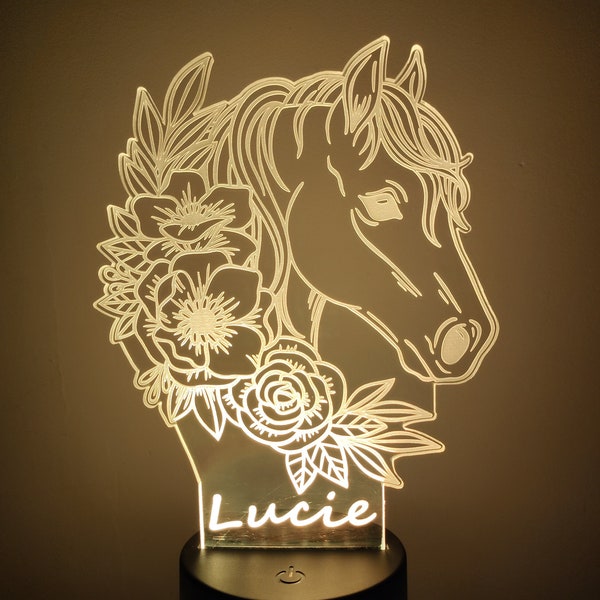 Lampe cheval et fleurs personnalisable