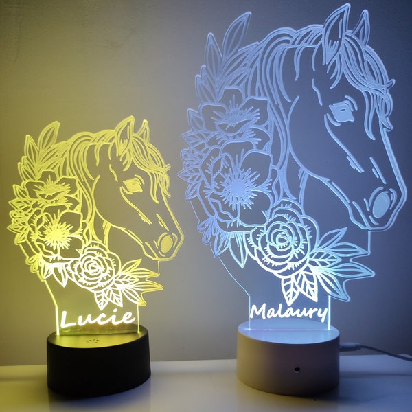 Lampe cheval et fleurs personnalisable