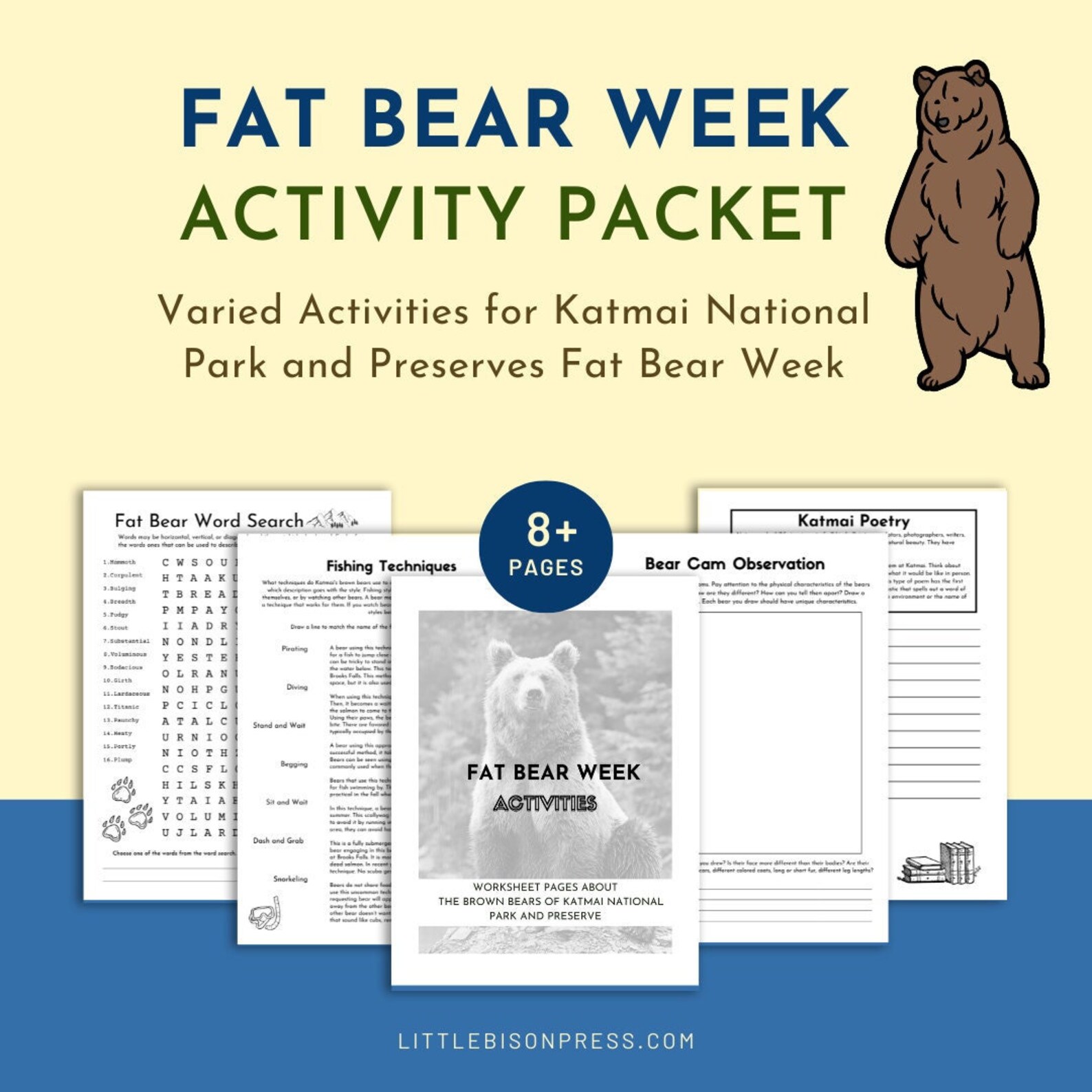 Fat Bear Week Activity Worksheets for Kids - Etsy