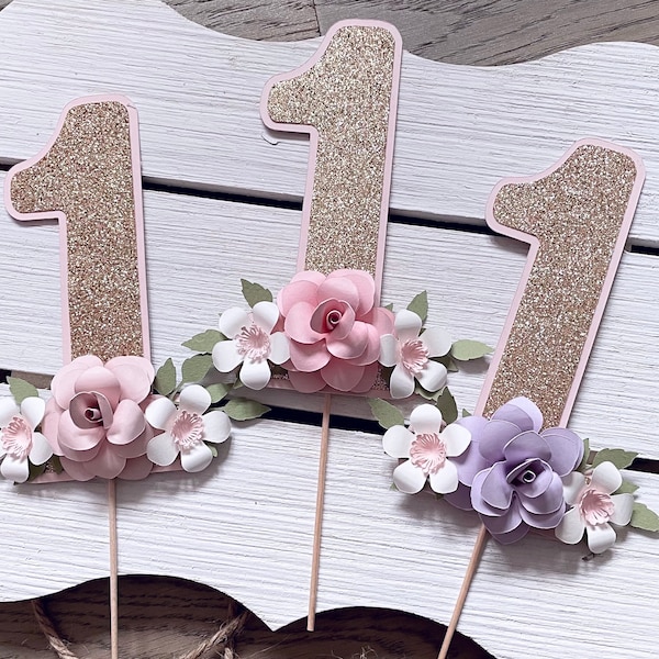 1st Birthday Floral Cake Topper, Blush Roses ONE Banner, Paper Flowers, 1st Birthday Floral Decor, Baby Girl Birthday Decor