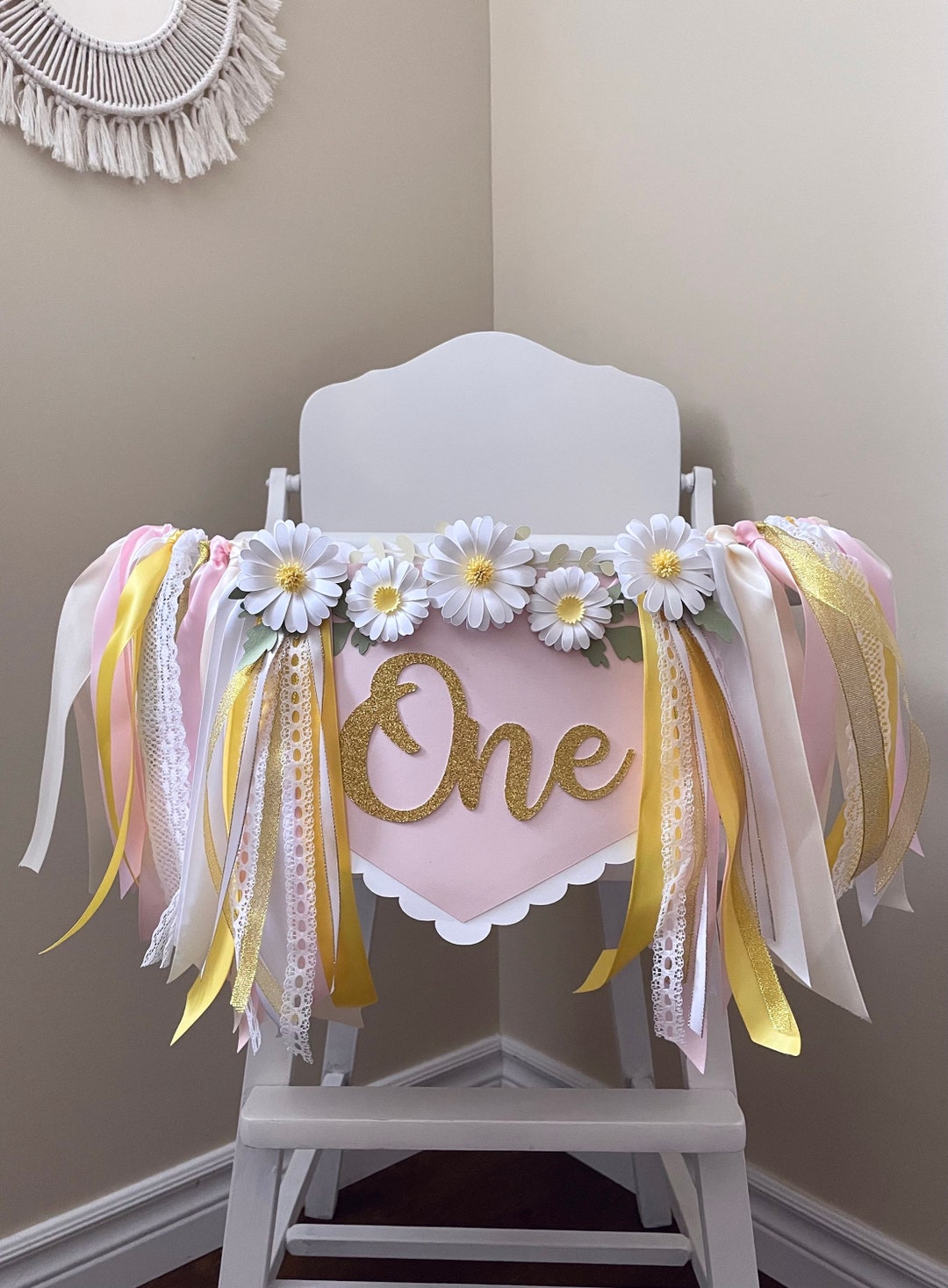 Daisy 1st Birthday High Chair Banner, Pink Floral ONE Banner - Etsy