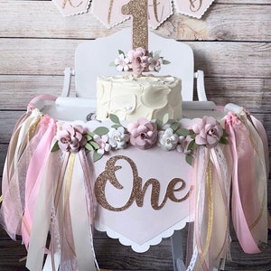Blush Floral High Chair Banner: First Birthday Decor