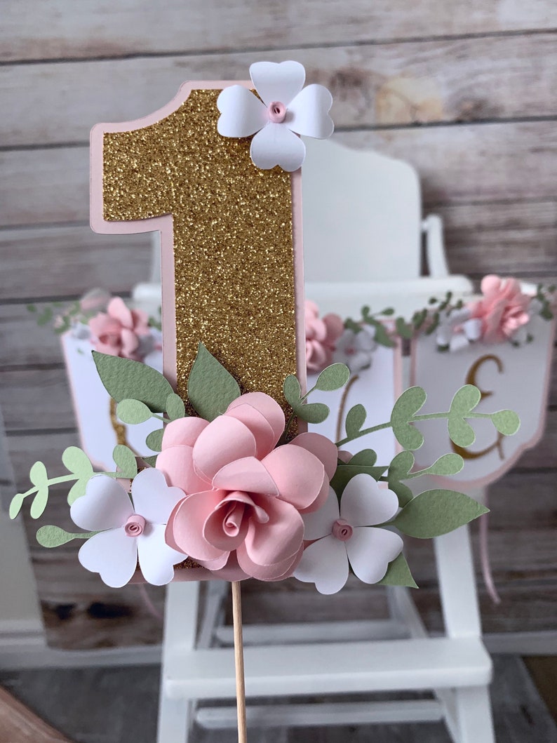 Cake topper Baby Girl Banner ONE Banner 1st Birthday High Chair Banner Floral Banner Photo Shoot Birthday Banner