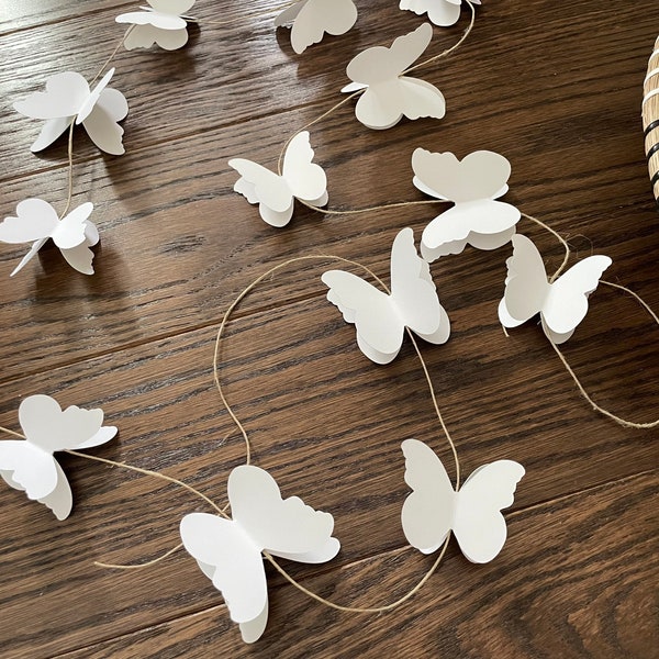 White Butterflies Garland, Paper Flower Garland, Nursery Floral Garland, Wedding Garland, Baby Shower Garland, Table Garland