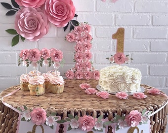 1st Birthday High Chair Banner, Mauve ONE Banner, Baby Girl Banner, Floral Banner, Cake topper, Birthday Banner, Photo Shoot