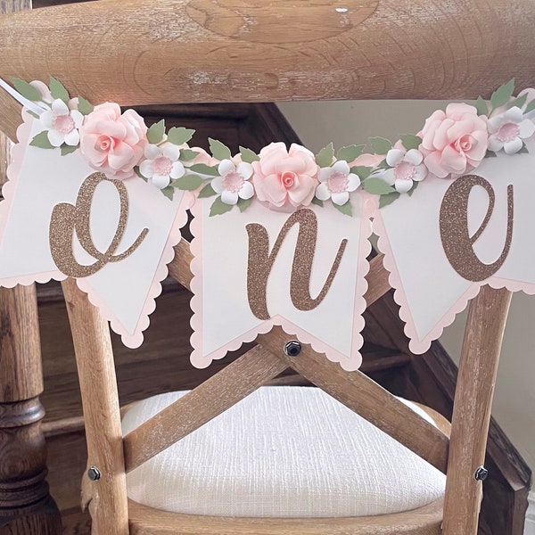 ONE Banner,1st Birthday High Chair Banner, ONE Banner, Baby Girl Banner, Floral Banner, Cake topper, Birthday Banner, Photo Shoot