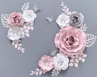 Blush Paper Flower Set, Nursery Paper Flower Wall Decor, Baby Girl Nursery Flowers, Paper Flowers, Nursery Paper Flowers