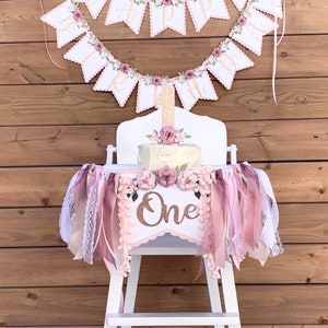 Pink and White Highchair Banner ONE Banner Girl First Birthday Decor Cake  Smash Prop Smashcake High Chair Banner Pink White Party Decor 