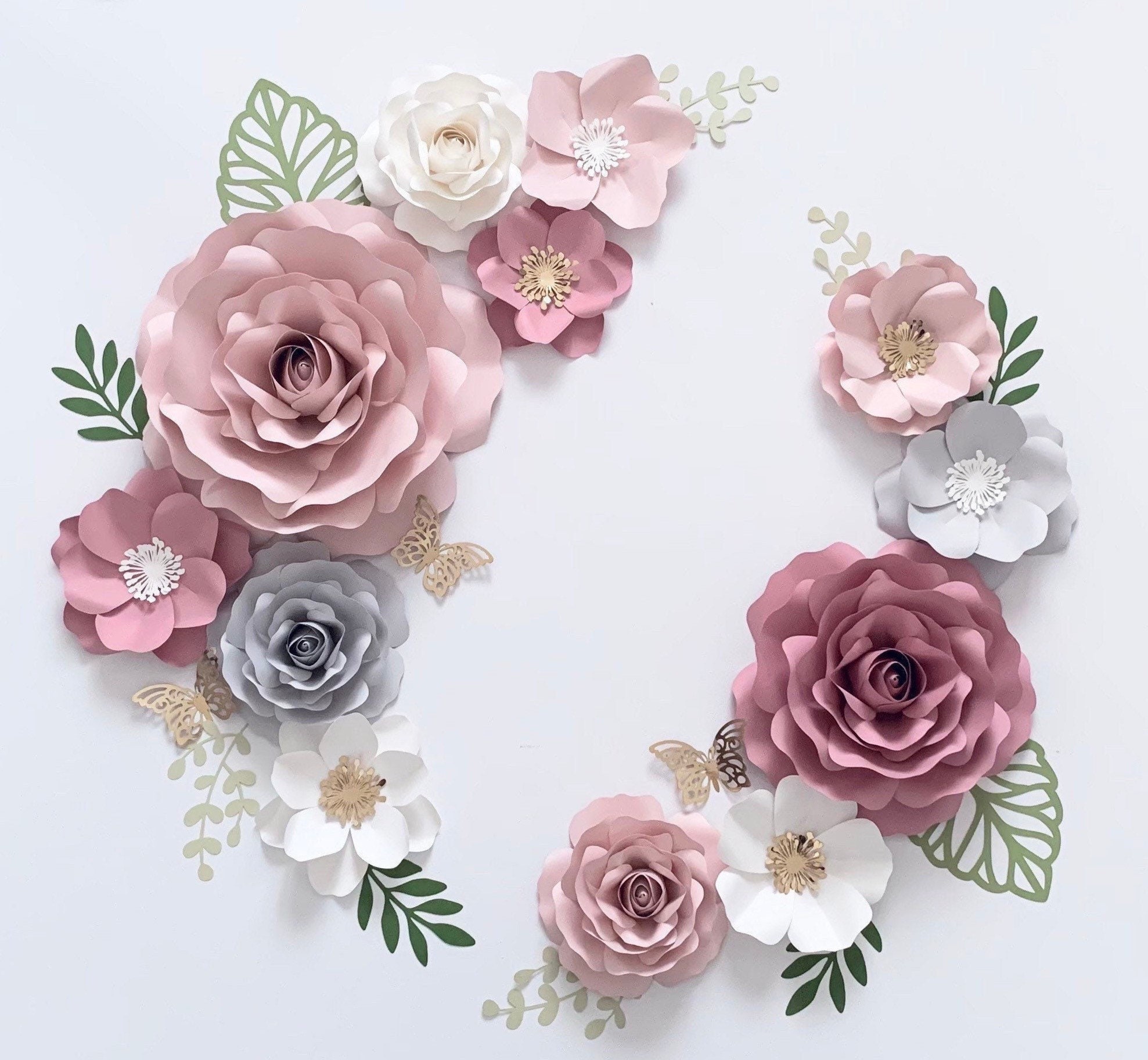 Mauve Blush Paper Flower Set, Nursery Paper Flower Wall Decor, Baby Girl Nursery Flowers, Paper Flowers, Nursery Paper Flowers