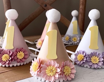 Chapeau de fête marguerite, chapeau de fête d'anniversaire floral, premier chapeau d'anniversaire, premier chapeau de fête d'anniversaire, chapeau de fête d'anniversaire bébé, chapeau de fête rose bébé