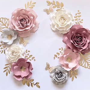 Set di fiori di carta rosa antico, decorazione da parete con fiori di carta per la cameretta dei bambini, fiori per la cameretta delle bambine, fiori di carta, fiori di carta per la cameretta dei bambini