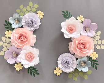 Peach Lilac Paper Flower Set, Nursery Paper Flower Wall Decor, Baby Girl Nursery Flowers, Paper Flowers, Nursery Paper Flowers, Acrylic Name