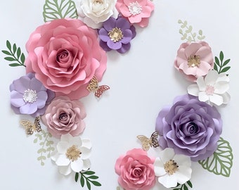 Paper Flower Set, Nursery Paper Flower Wall Decor, Baby Girl Nursery Flowers, Paper Flowers, Nursery Paper Flowers