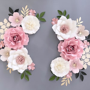 Set di fiori di carta oro rosa, decorazione da parete con fiori di carta per la cameretta dei bambini in oro rosa, fiori malva per la cameretta dei bambini, fiori di carta, fiori di carta per la cameretta dei bambini