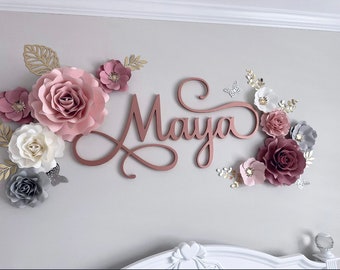Mauve Pink Paper Flower Wall Decor: Baby Girl Nursery Set