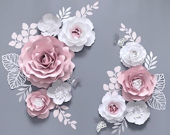 Roses & Peonies Paper Flower Set, Nursery Paper Flower Wall Decor, Baby Girl Nursery Flowers, Paper Flowers, Nursery Paper Flowers