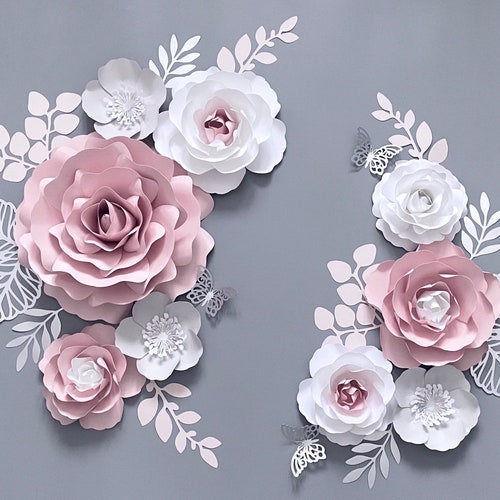 Blush Paper Flower Set Nursery Paper Flower Wall Decor Baby Etsy