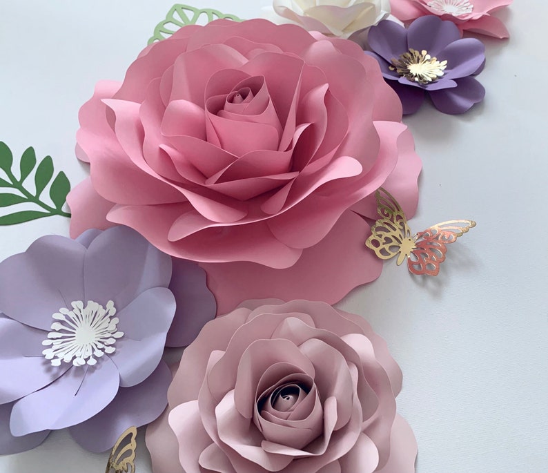 Paper Flower Set Nursery Paper Flower Wall Decor Baby Girl Etsy