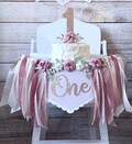 Dusty Rose 1st Birthday High Chair Banner, Mauve ONE Banner, Baby Girl Banner, Floral Banner, Cake topper, Birthday Banner, Photo Shoot