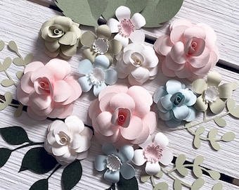 12 Piece Peach/Olive/Mint Small Paper Roses, centrepieces, dessert table decor, baby shower decor, 1st birthday party decor,Paper Flowers