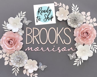 Blush Pink Paper Flower Set, Rose Gold Nursery Paper Flower Wall Decor, Mauve Baby Girl Nursery Flowers, Paper Flowers, Nursery Paper Flower