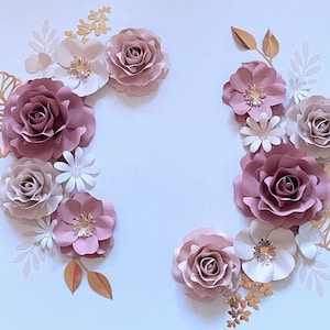 Set di fiori di carta rosa malva/oro rosa, decorazione da parete con fiori di carta per la cameretta dei bambini, fiori per la cameretta delle bambine, fiori di carta, fiori di carta per la cameretta dei bambini