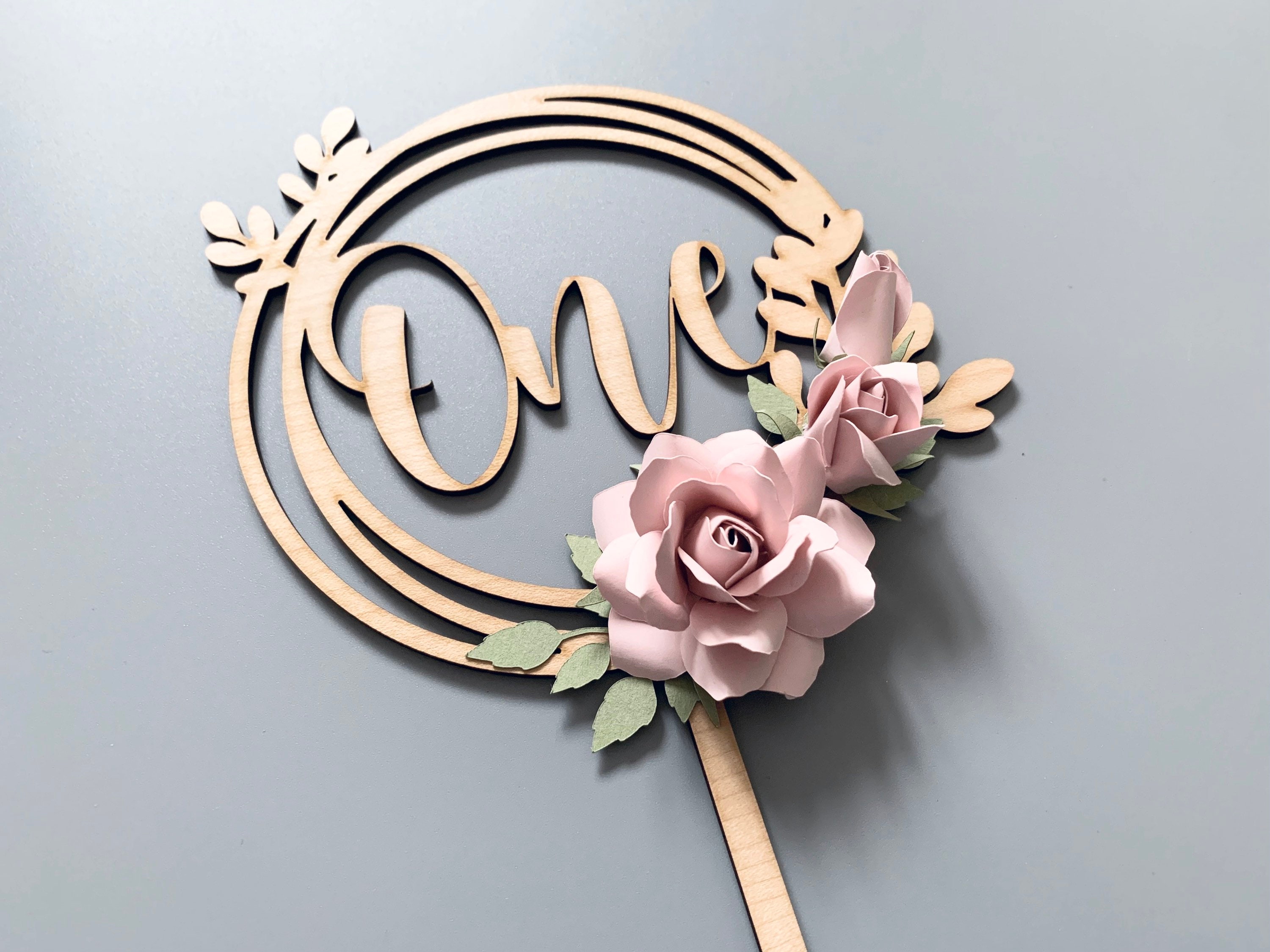 Floral "One" Cake Topper: Birchwood 1st Birthday Centerpiece