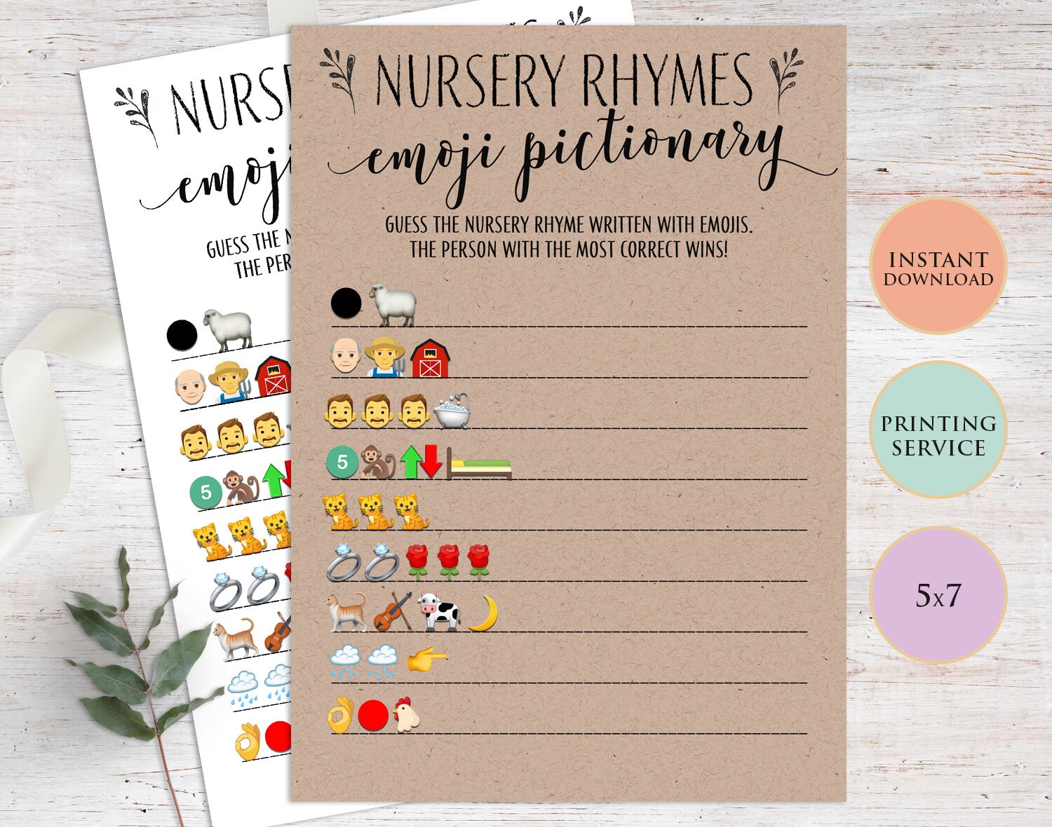 Nursery Rhymes Emoji Baby Shower Game Printable Template Fun Etsy
