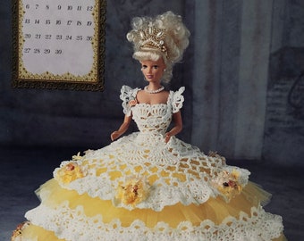 Annie's Attic Potter Häkelbett-Puppenmuster April 1997 Master Crochet Die Royal Ballgowns Kollektion Barbie-Puppenkleid Originalmuster