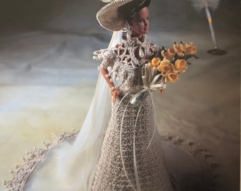 Annie's Attic Crochet Bed Doll Pattern Miss March The Bridal Belle Collection Barbie Doll dress Original pattern