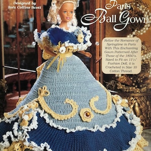 Ladies of Fashion Suzette’s Paris Ball Gown Crochet Bed Doll Pattern Barbie Doll Dress Original pattern