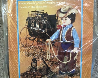 Fibre Craft Cowboy 16” Male Doll Kit Crochet Fashion Doll Pattern RARE Original Sealed Yarn Kit