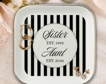 Personalized Jewelry Tray Ceramic Strip Pattern Ring Dish Promoted Aunt Gift for Her Pregnancy Announcement Trinket Holder Sister Keepsake
